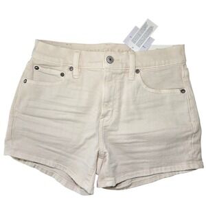 American Eagle Relaxed Short Super High Rise Cream Off White Denim Stretch Sz 0
